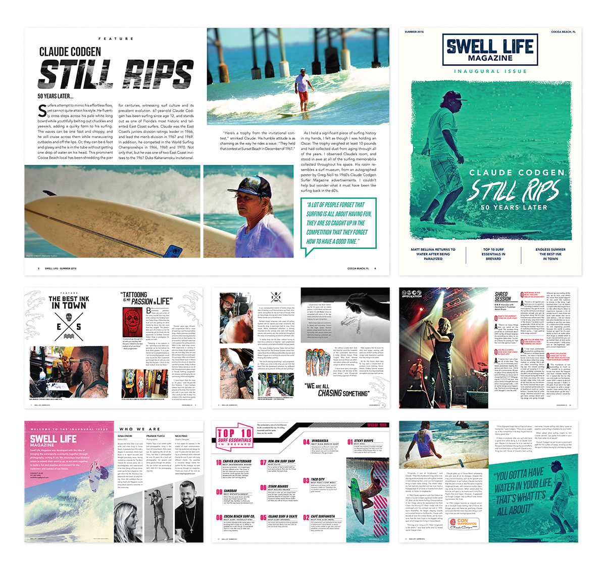Swell Life layout design showcase for issue 1